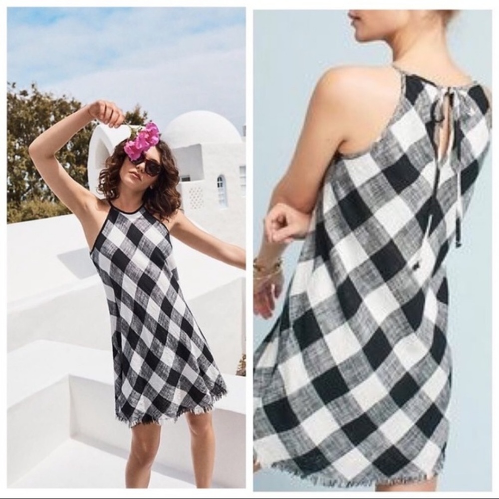 Anthropologie Frayed Gingham Plaid Dress
